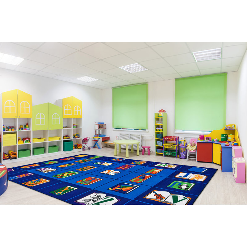 Reading By The Book Tufted Premium Classroom Blue Area Rug, Rectangle 5'10" x 8'4"