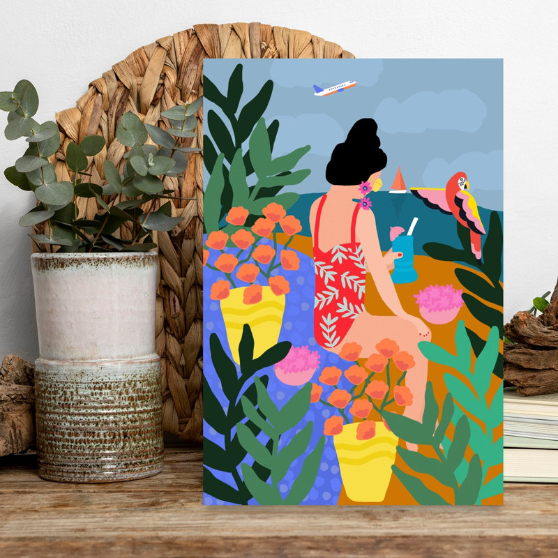 Art mural abstrait contemporain vacances tropicales, H 18 po x l 12 po