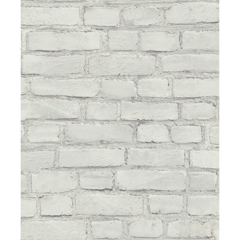 Bricks and More Collection Coastal Brick Effect Wallpaper Roll, White