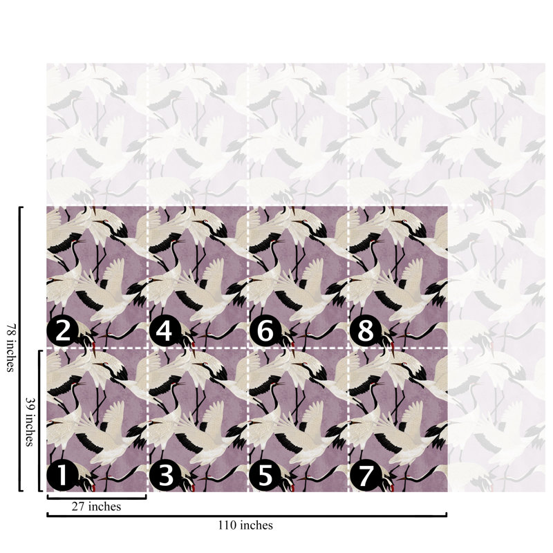 Japanese Crane Wallpaper Mauve Purple, Lilac