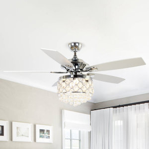 52" Torrie 5 - Blade Crystal Ceiling Fan with Remote Control and Light Kit Included