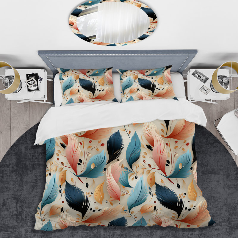 Ensemble de housse de couette bleu et beige, Housse de couette simple + 1 taie décorative stan