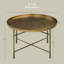 Table basse ronde 24 po en métal avec plateau martelé et table d'appoint vintage pour table d'appoint dorée-2035293303