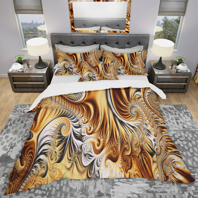 Gold & Silver Ribbons Abstract - Ensemble de housse de couette à motif abstrait - Microfibre de polyester