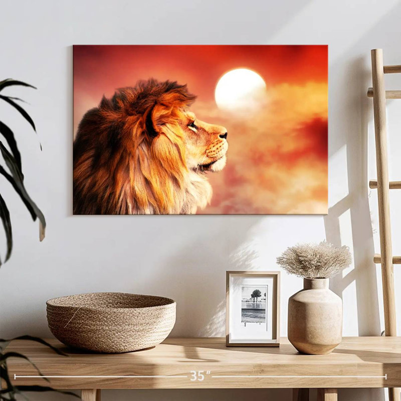 Lion Overlooking Sunset, 16" H x 24" W