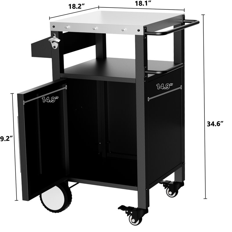 Chariot de table de bar extérieur - Profitez de boissons et de collations à l'extérieur, cuisine roulante noire polyvalente