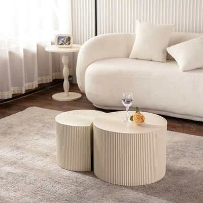 Table basse en bois faite à la main avec abat-jour beige et crème - Pièce de style olive fabriquée à la main