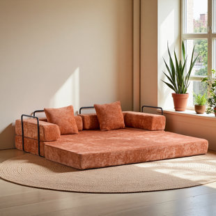 Floor Couch,Compression Sofa,Convertible Floor Sofa Bed-With Pillow Back Support Armrest,Comfy Futon Couch Lounge Sleeper Bed,Chenile Fabric
