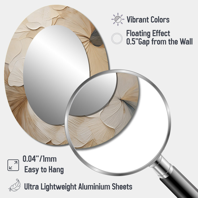 Décoration murale beige minimaliste élégance en fleur - Miroir mural beige, H 40 po x l 30 po