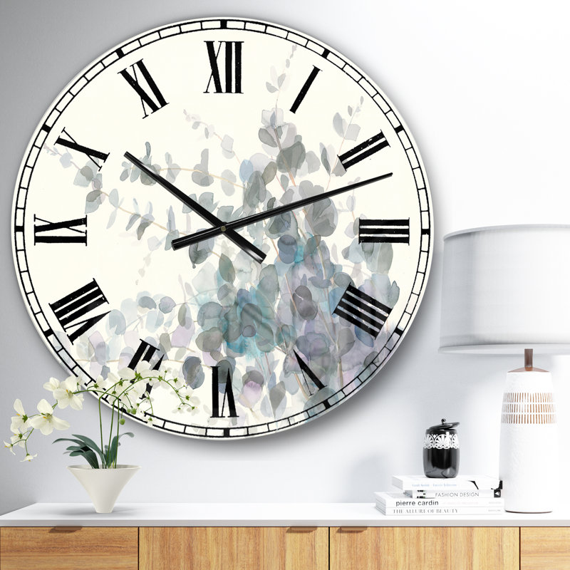 Grey Watercolor Flower II - Traditional wall clock, Medium