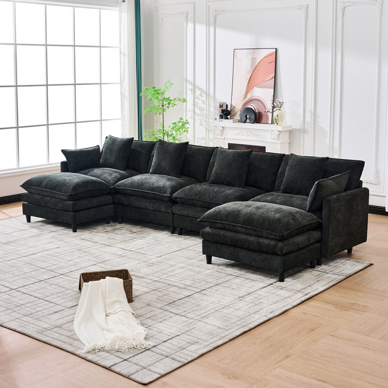 140.9-Inch U-Shaped Modular Sectional Sofa, Black