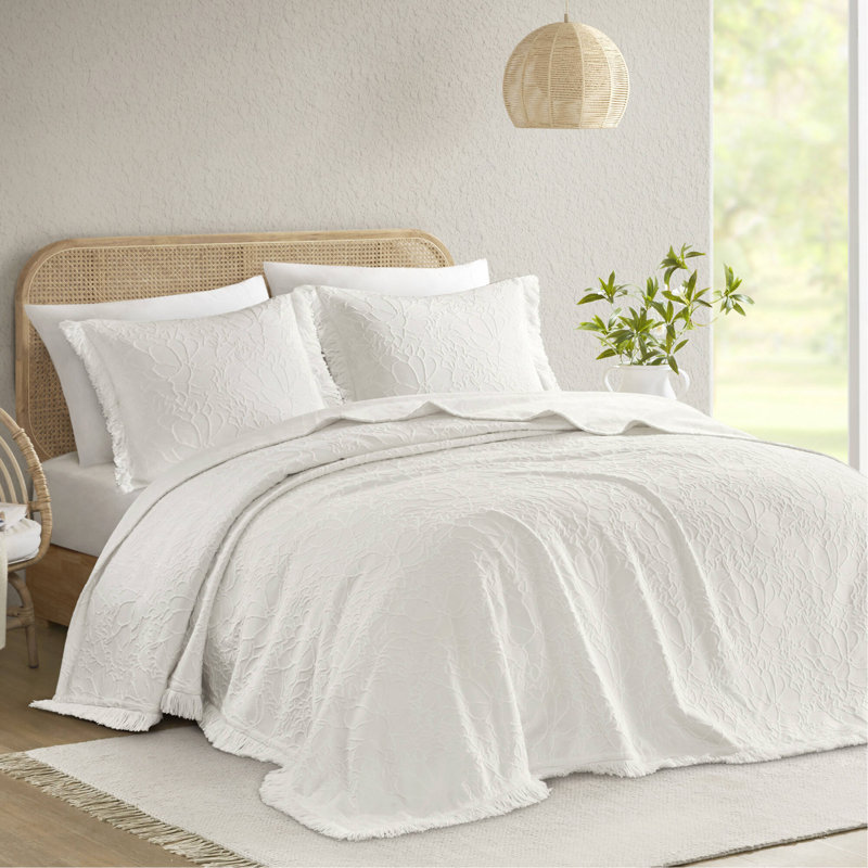 3PCS  Bedspread Set, White, Queen Coverlet / Bedspread + 2 Shams