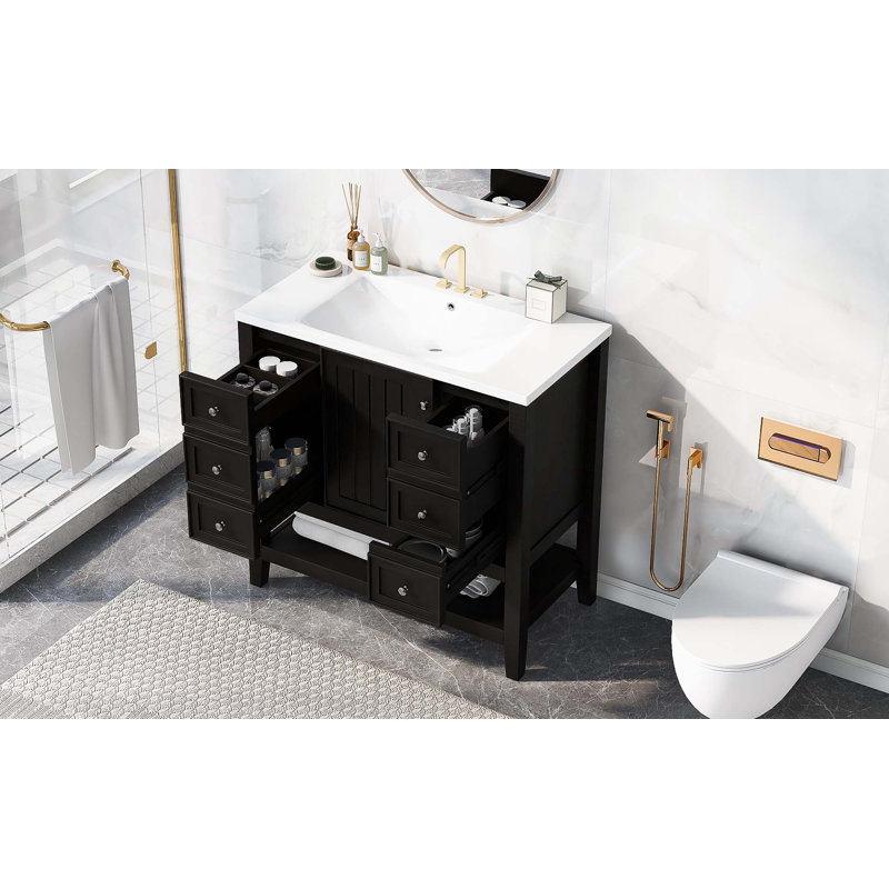 Ensemble de meuble-lavabo 36 po avec lavabo, 1 armoire et 3 tiroirs, Noir