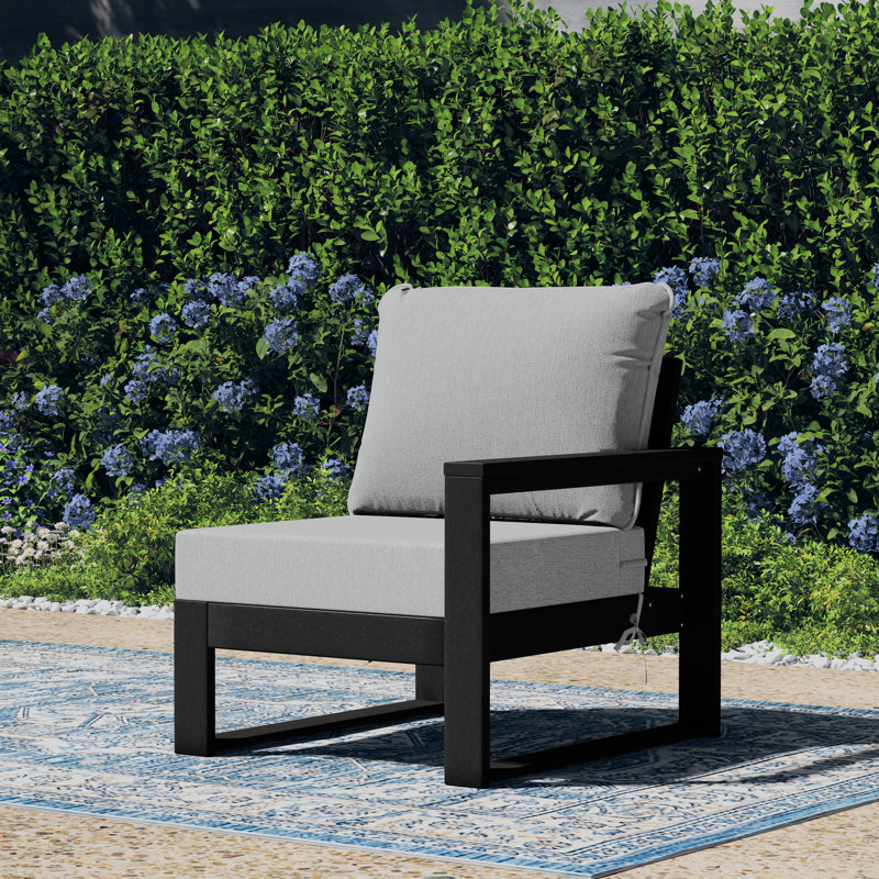 Patio Deep Seating Right Arm Chair With Frame, Light Gray, Black