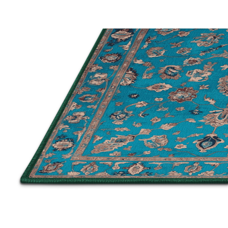 Tapis vert Tabriz lavable à la machine, Carré 5 pi
