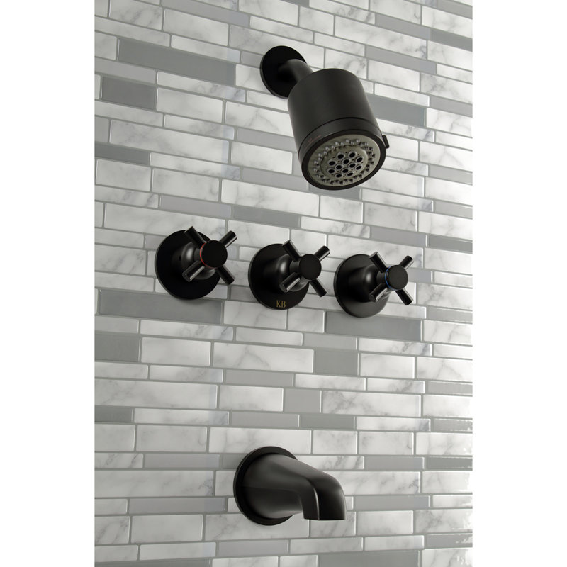 Kingston Brass Concord Triple-Handle Tub and Shower Faucet, Matte Black