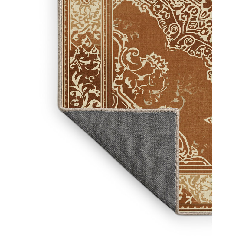 Tapis oriental doux et moelleux à motif oriental brun et beige, 8 x 10