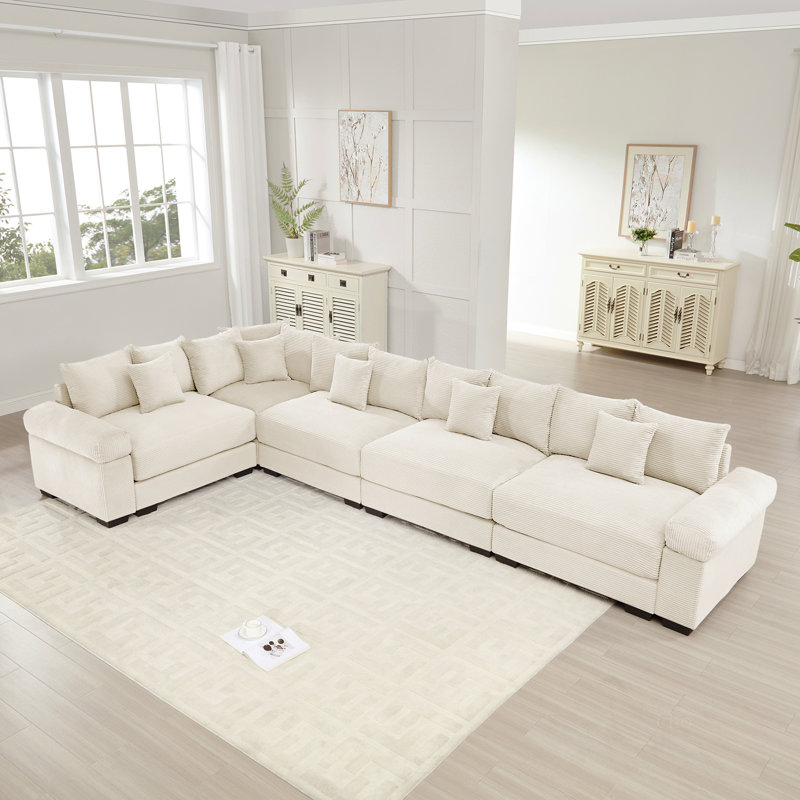 Canapé modulaire surdimensionné surdimensionné en nuage, canapé-lit modulaire convertible avec accoudoirs très larges, 18 coussins décoratifs en velours côtelé de qualité supérieure, conception ergonomique, assemblage facile, pour étude, crème