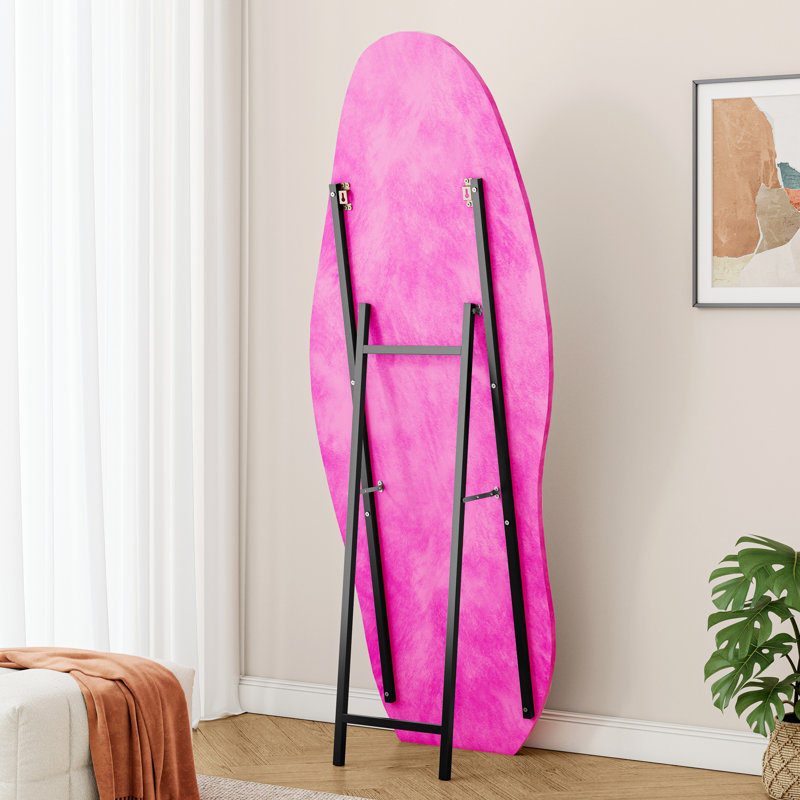 Full Length Mirror,Wooden Frame Floor Mirror,Irregular Wavy Mirror For Bedroom, Living Room, Dressing Room, Rose Pink