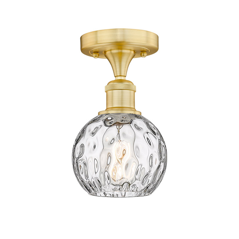 Cindi Glass Semi Flush Mount, LED, Satin Gold, 8.75" H x 6" W x 6" D