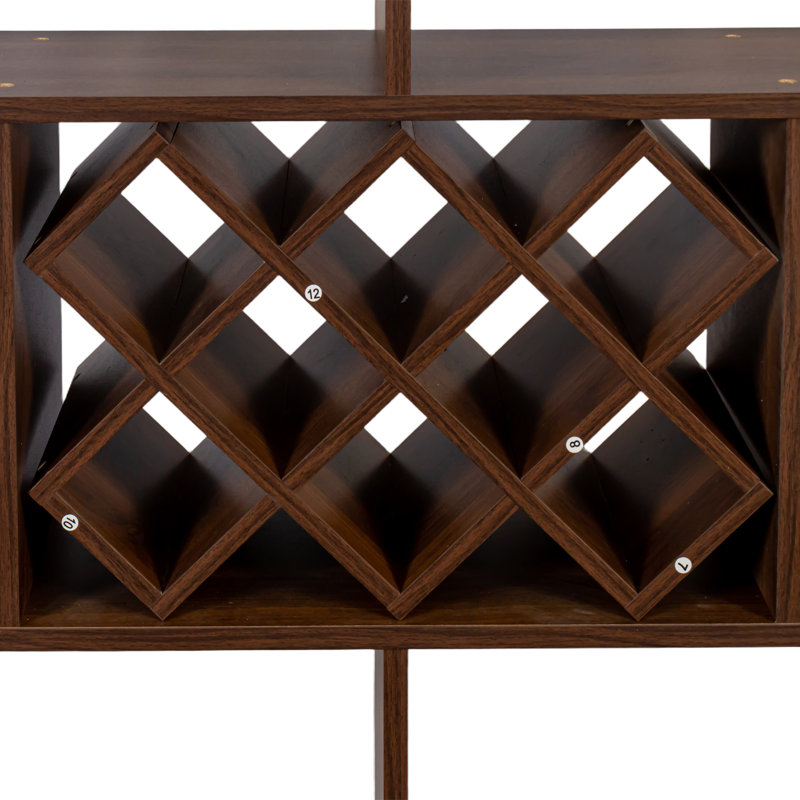 Large Multifunctional 3-Tier Rustic Wall-Mounted Wooden Wine & Glass Storage Rack for Home Bar, Brown