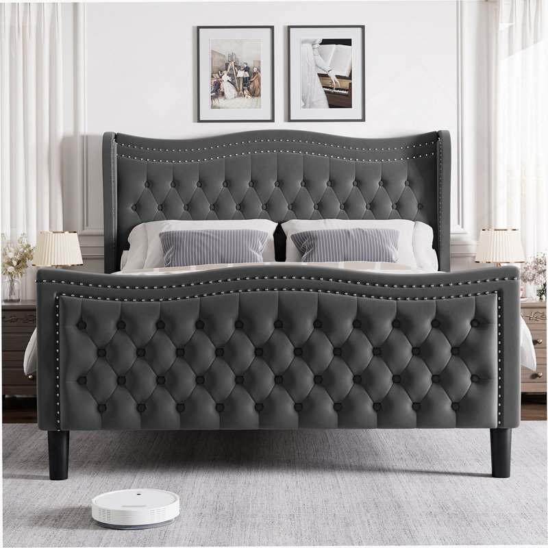 Nietos Upholstered Platform Bed, King, Beige