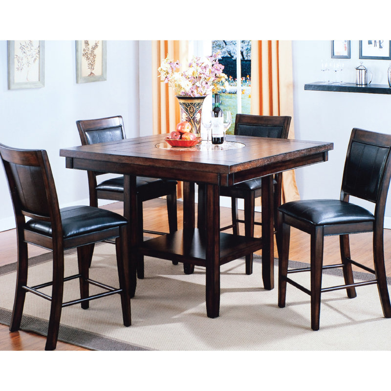 Dark Brown Counter Height Chair With Upholstered Seat, Back And Footrest, Wood Stools, Grace, Faux Leather Seat Back, Frame