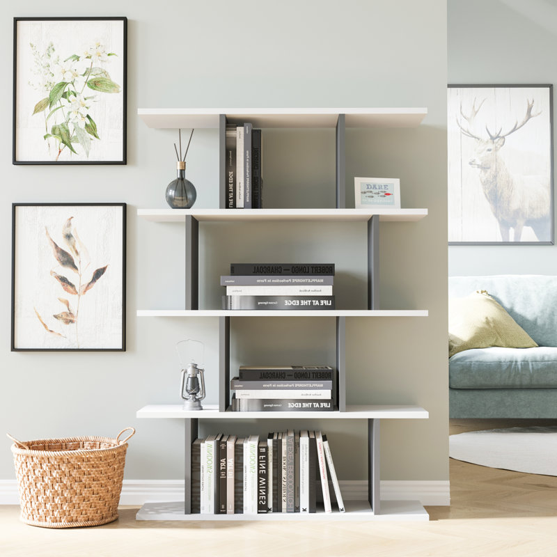 Alyson Standard Bookcase, White/Anthracite, 127.4 H x 90 W x 25 D cm