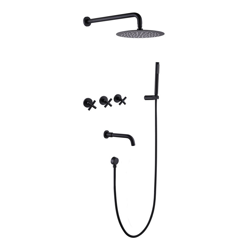 10" Wall Mounted Complete Shower System With Handheld Spray And Bathtub Spout, Matte Black
