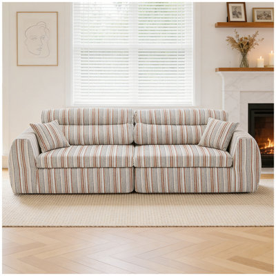 Woven Chenille Striped Compression Sofa, Straight Row Compact Couch with High-Density Sponge, No-Assembly Required Space-Saving Sofa for Living Room,