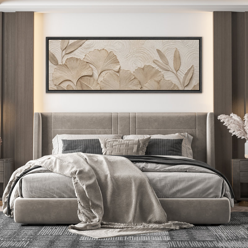 Neutre feuille de ginkgo, impression murale sur toile encadrée, H 20 po x l 60 po x P 1,5 po, Noir