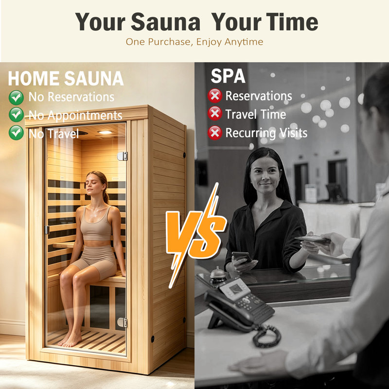 Sauna infrarouge compact pour une personne, en pruche du Canada, avec barre d'oxygène.
