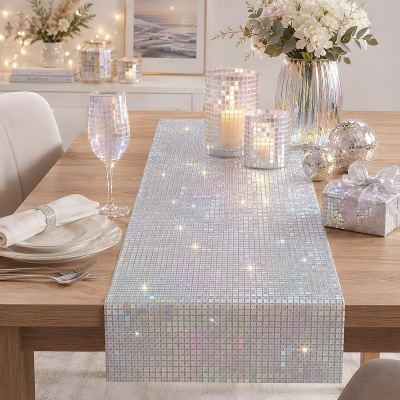 Chemin de table Disco Party Decorations - Iridescent Glitter Disco | Rétro des années 70, des années 80, des boules de disco décoratives à l'intérieur et à l'extérieur - Bling Sequin