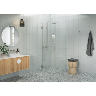 Halo 34 in. x 34 in. x 78 in. 90-degree Fully Frameless Glass Hinged Shower Enclosure