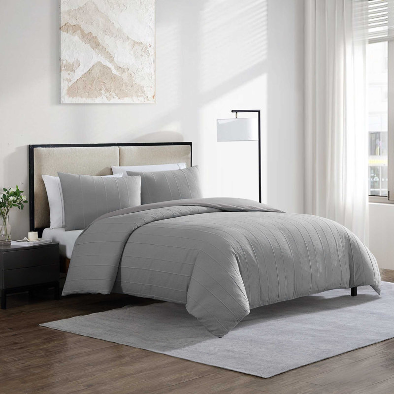 Martha Stewart Garden Trellis Reversible Duvet Cover Set, King Duvet Cover + 2 King Shams, Gray