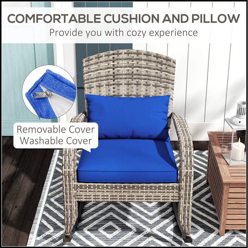 Chaise berçante en osier Adirondack Outsunny, Gris, Bleu