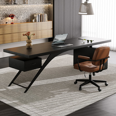 Black Rectangular Solid Wood with 4 drawers writing desk