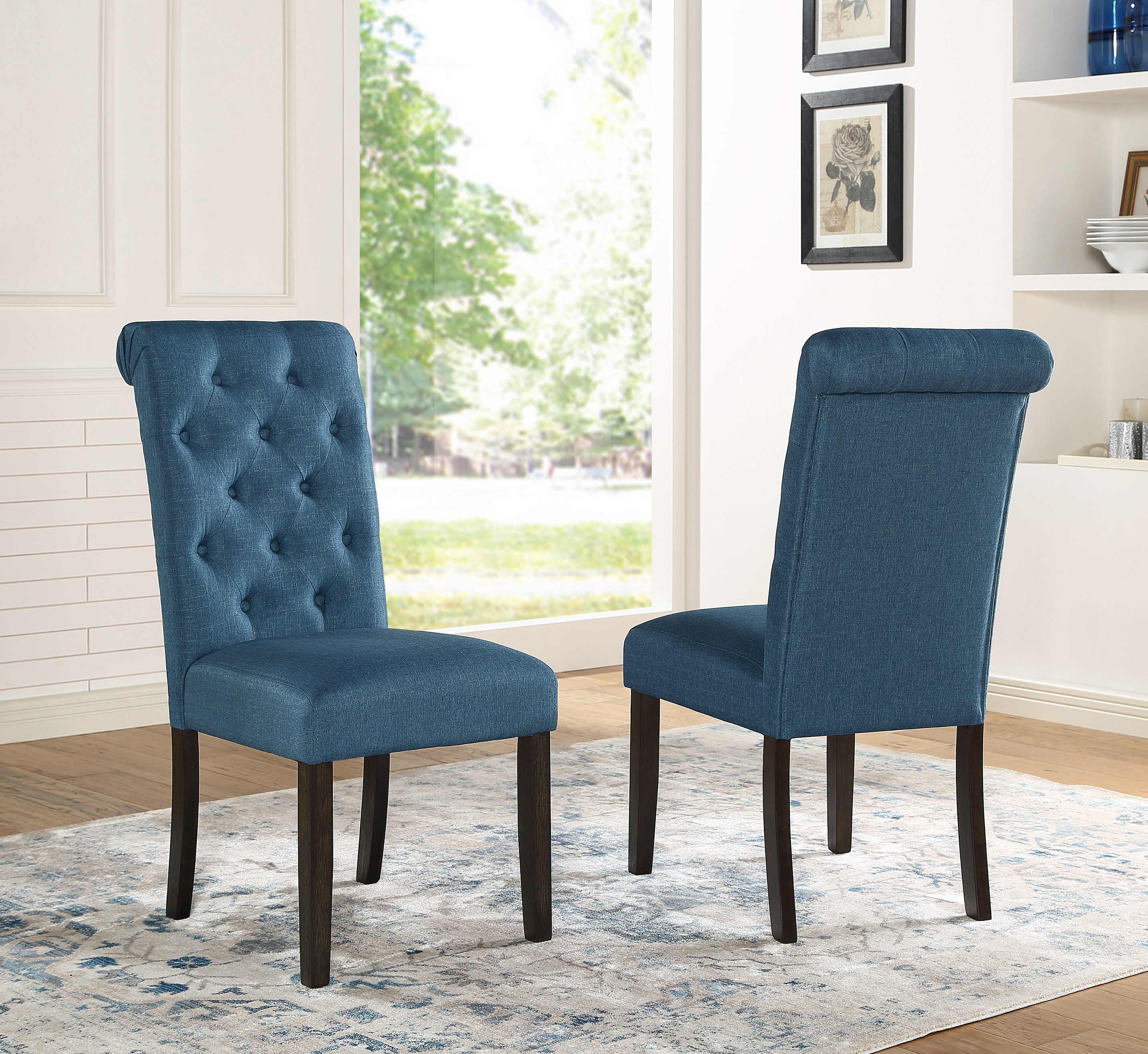 Blue tufted shop dining chairs