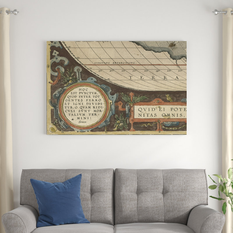 Mappemonde antique grille VII, H 32 po x l 48 po x P 1,25 po