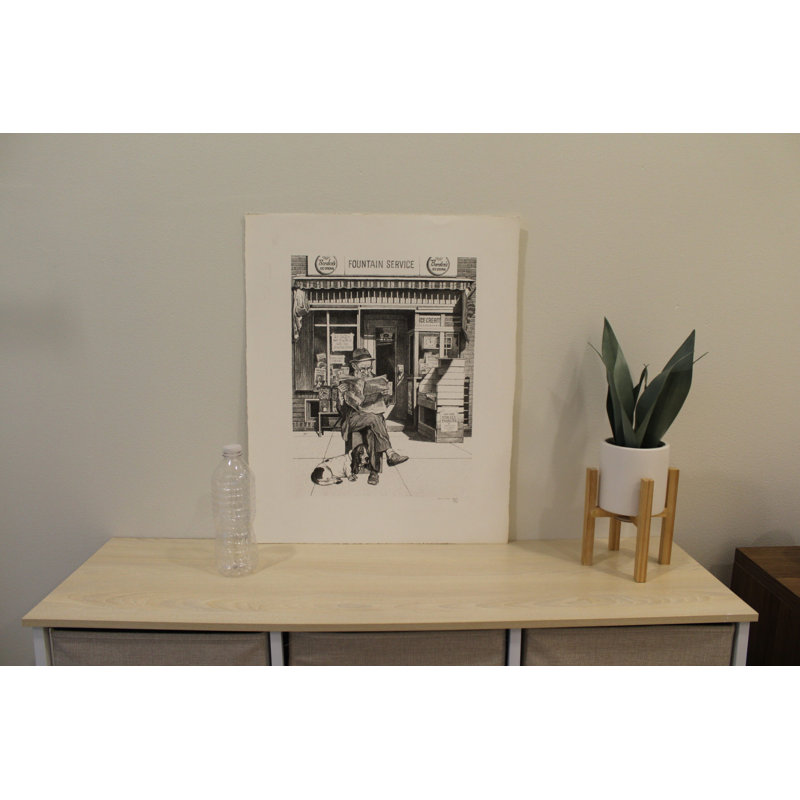 NIFao Emanuel Schary «Candy Store», Lithographie - reproduction d'art noir et blanc nostalgique, scène de rue rétro avec lecteur de journal, collection murale Drcor 12 x 16