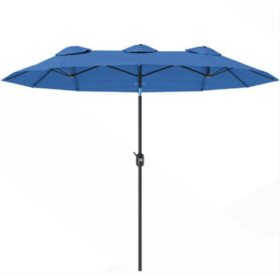 Double-sided Patio Umbrella with Push Button Tilt, Crank, 3 Air Vents, and 12 Ribs