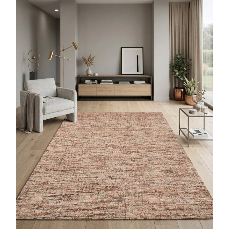 Tapis intérieur touffeté à la main 100% laine brun clair, Marron clair, Rectangle de 5 pi x 8 pi