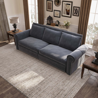 Canapé Chesterfield, canapé-lit gigogne de 93,7 po, canapé-lit convertible en velours 3 en 1 avec garniture cloutée et accoudoirs roulés, canapé-lit multifonctionnel pour salon, chambre à coucher, appartement, bureau