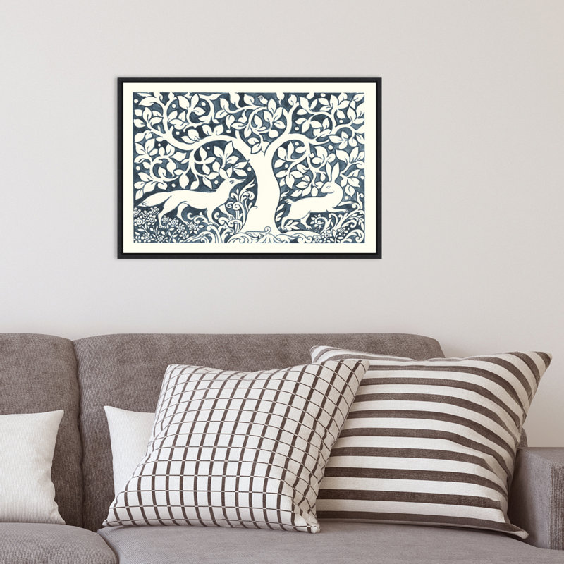 «Forest Life III Fox and Rabbit» par Miranda Thomas, reproduction sur toile, Cadre noir