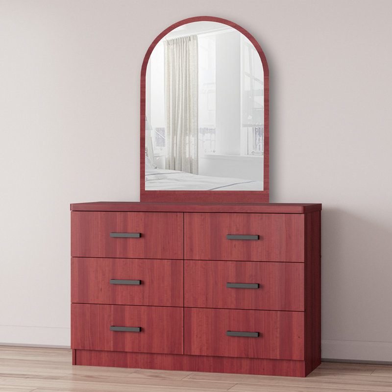 Commode double 6 tiroirs en bois avec miroir, Blanc