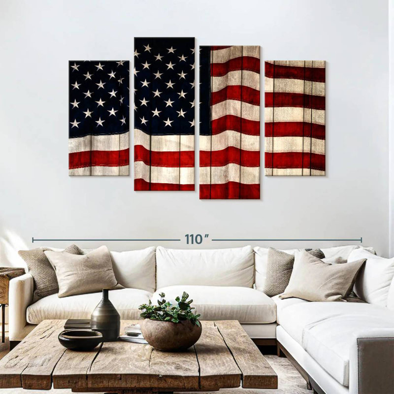 Borges Wavy Wooden USA Flag, 54" H x 84" W