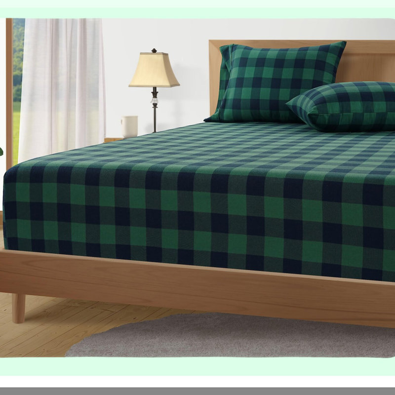 SoftCheck Cotton Flannel Bedding Set - 4-Piece Sheets, Lightweight & Breathable, Brushed for Extra Softness, Fits Upto 16' Mattress - Buffalo Check