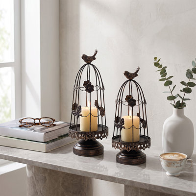 2pcs Vintage-Style Candlesticks Birdcage Candle Holders