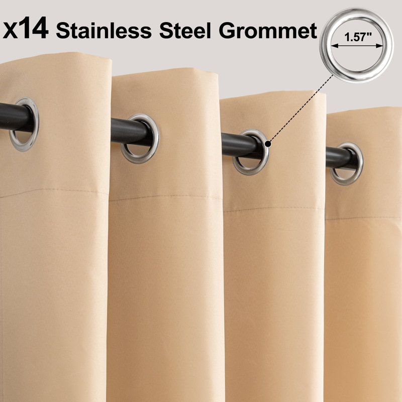 Outdoor Curtain Grommet Top, Waterproof Black Out Thermal Insulated Outdoor Bedroom Livingroom Curtains, Effective Sun and Privacy Protection Curtain, for Balcony Terrace Pergola Indoor, Single Panel, 100" W x 108" L Beige