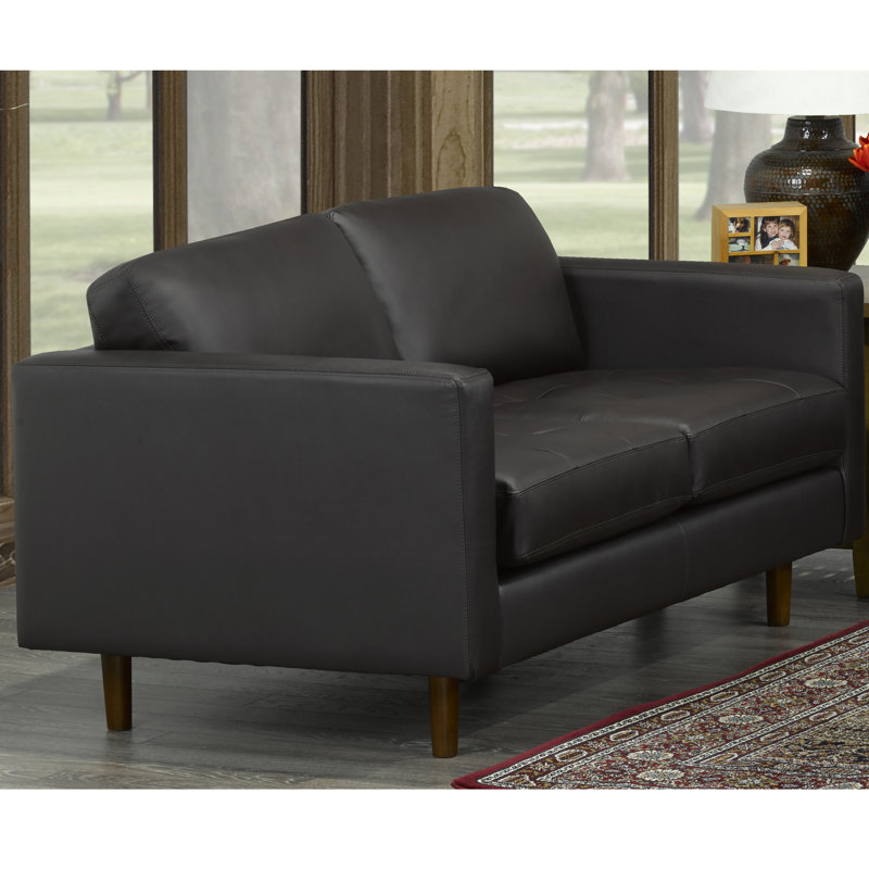 Causeuse à accoudoirs carrés en cuir véritable 62 po Lassen, Cuir véritable brun
